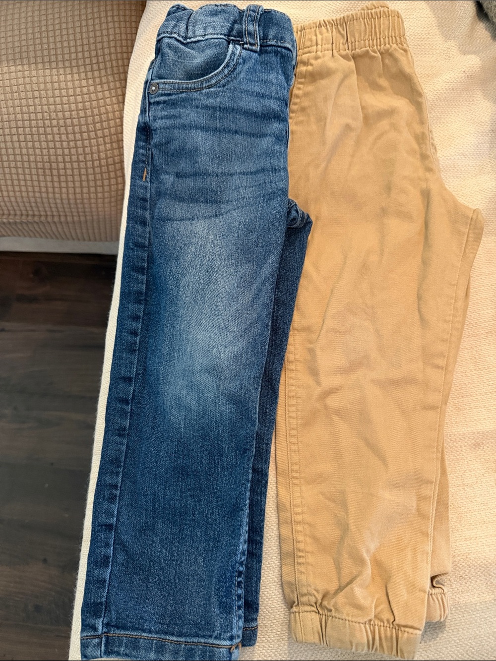 Blue Denim & Tan Jogger Jeans - boy pant bundle 3T